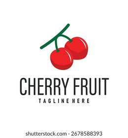 Concepto de diseño de logotipo de fruta de cereza fruta roja con silueta y diseño de Vector de Plantilla de icono de ilustración de símbolo de agricultor