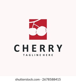 Concepto de diseño de logotipo de fruta de cereza fruta roja con silueta y diseño de Vector de Plantilla de icono de ilustración de símbolo de agricultor