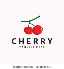Concepto de diseño de logotipo de fruta de cereza fruta roja con silueta y diseño de Vector de Plantilla de icono de ilustración de símbolo de agricultor