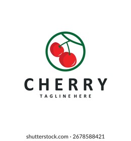Cherry fruit logo design concept red fruit with silhouette and farmer symbol illustration icon template vector design