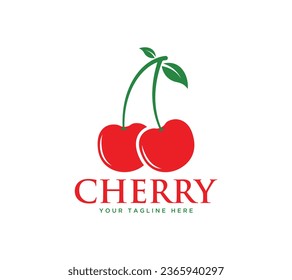 Diseño del logo de la fruta cereza sobre fondo blanco, ilustración vectorial.