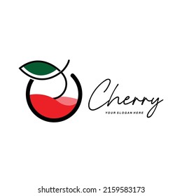 Cherry Fruit logo, Red Colored plant vector illustration, Fruit Shop Design, Company, Sticker, Product Brand