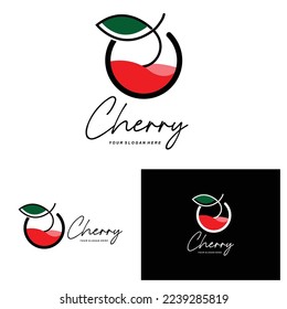 Cherry Fruit logo, Red Colored plant vector illustration, Fruit Shop Design, Company, Sticker, Product Brand