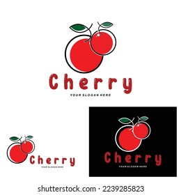 Cherry Fruit logo, Red Colored plant vector illustration, Fruit Shop Design, Company, Sticker, Product Brand