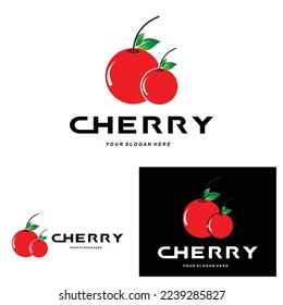 Cherry Fruit logo, Red Colored plant vector illustration, Fruit Shop Design, Company, Sticker, Product Brand