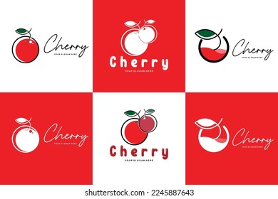 Cherry Fruit logo, Red Colored plant vector illustration, Fruit Shop Design, Company, Sticker, Product Brand