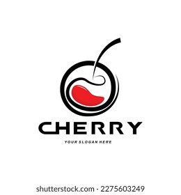 Cherry Fruit logo, Red Colored plant vector illustration, Fruit Shop Design, Company, Sticker, Product Brand