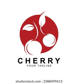 Logo de Cherry Fruit, ilustración del vector de planta de color rojo, diseño de la tienda de frutas, empresa, adhesivo, marca de producto
