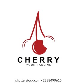 Logo de Cherry Fruit, ilustración del vector de planta de color rojo, diseño de la tienda de frutas, empresa, adhesivo, marca de producto