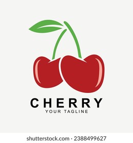 Cherry Fruit logo, Red Colored plant vector illustration, Fruit Shop Design, Company, Sticker, Product Brand