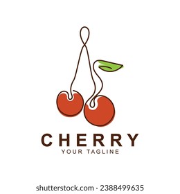 Cherry Fruit logo, Red Colored plant vector illustration, Fruit Shop Design, Company, Sticker, Product Brand