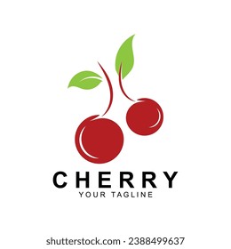 Logo de Cherry Fruit, ilustración del vector de planta de color rojo, diseño de la tienda de frutas, empresa, adhesivo, marca de producto