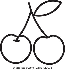Contorno de fruta de cereja preto simples linha mínima folha isolada transparência fundo