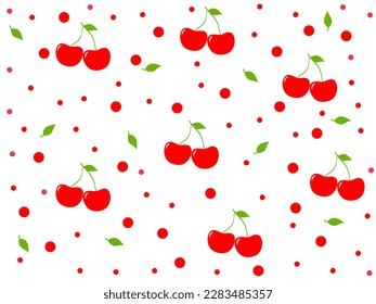 Cherry fruit pattern white background with dot and leaves, Vector illustration.