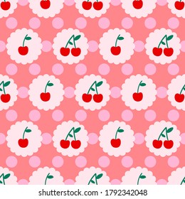 Cherry Fruit Pink Color Background Pattern, Seamless Pattern, Vector Illustration EPS 10.