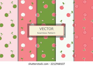 Cherry fruit pink pastel vintage vector pattern seamless repeat background design