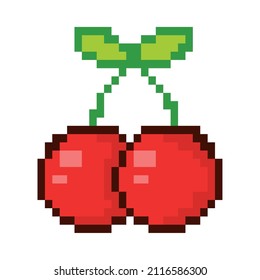 cherry fruit pixel icon flat