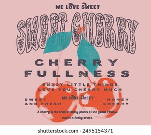 Cherry fruit print. Nature fruit club print design.