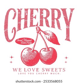 Cherry fruit print. Nature fruit club print design. Cherry farm artwork. Love you cherry much. Organic food artwork for for t-shirt. Fruit vintage t-shirt design.