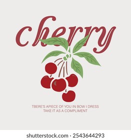 Estampado de cereza. Diseño de impresión de club de frutas de Naturaleza. Obra de arte de la granja de cerezas. Te quiero mucho, cereza. Obra de arte de comida orgánica para camiseta. Diseño de camiseta vintage de frutas.