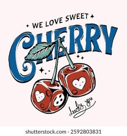 Cherry fruit print. Nature fruit print design. Cherry farm artwork. Organic food artwork for for t-shirt. Fruit vintage t-shirt design. women's girls graphics