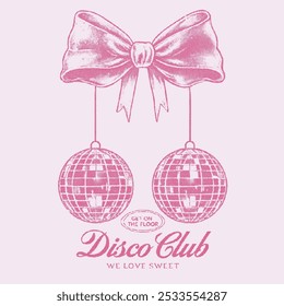 Cherry fruit print. Nature fruit print. Disco club print design apparel. Dance party artwork. Find your perfect pair. Mirror ball with bow artwork