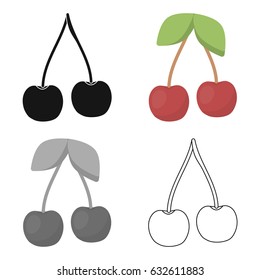 Cherry fruit of red color. Round cherries. Cherries on the branch. Singe fruit icon.
