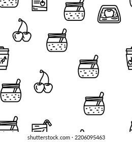 cherry fruit red white berry leaf vector seamless pattern thin line illustration