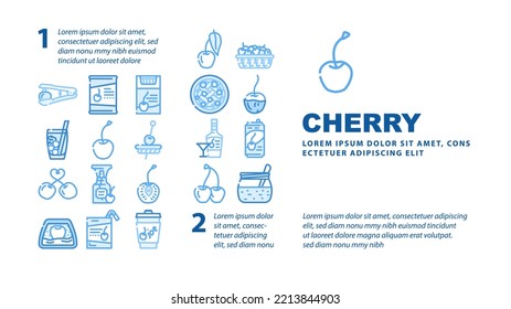 Cherry Fruit Red White Berry Leaf Landing Web Page Header Vector. Sour Flower, Fresh Spring Branch, Blossom Sweet Food, Nature Tree, Juicy Summer Ripe Cherry Fruit Red White Berry Leaf Illustration