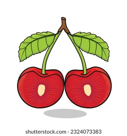Cherry fruit. ripe cherry fruit. Sweet cherry fruit. Red Cherry fruit icon vector logo cartoon illustration background