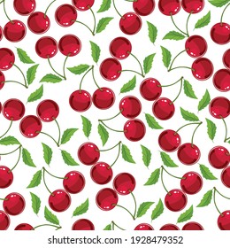 Cherry fruit seamless pattern, abstract repeated background. For paper, cover, fabric, gift wrap, wall art, interior décor. Simple surface pattern design. Vector. Illustration