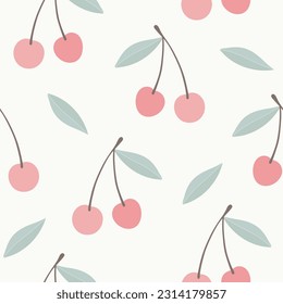 Cherry fruit seamless pattern, abstract repeated cartoon background, vector illustration