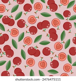 cherry fruit seamless pattern in flat vector
