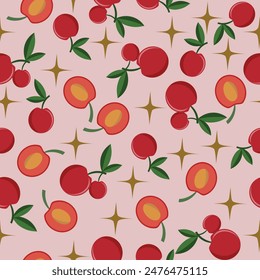 cherry fruit seamless pattern in flat vector
