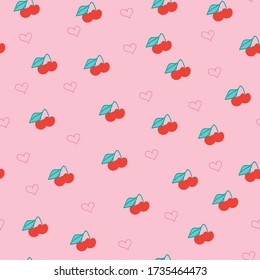 Cherry fruit seamless pattern. Summer print for textile, wrapping, apparel