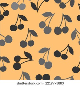 cherry fruit seamless pattern with the yellow  background 