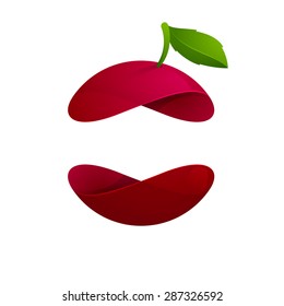 Cherry fruit sphere with green leaf logo, volume icon design template element