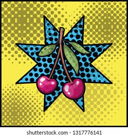 cherry fruit with star pop art style