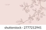 Cherry fruit. Summer background with berry and brunch. Detailed hand drawn ink floral illustration for invitation, wallpaper art or save the date card