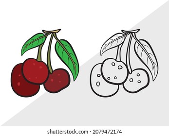 Cherry Fruit, Summer Fruit Printable Vector Illustration