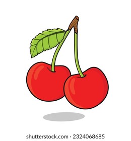 Cherry fruit. Sweet cherry fruit. Red Cherry fruit icon vector logo cartoon illustration background
