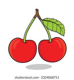 Cherry fruit. Sweet cherry fruit. Red Cherry fruit icon vector logo cartoon illustration background