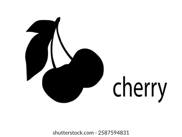 cherry fruit vector with black outline and white background