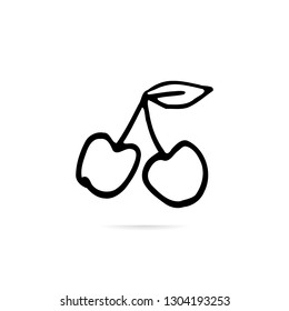 Cherry fruit vector design icon. Sketch icon isolated on background. Hand drawn. - Vector