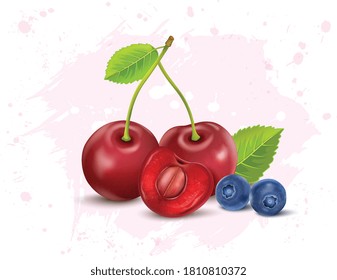 Vektorgrafik von Kirschen mit Heidelbeeren