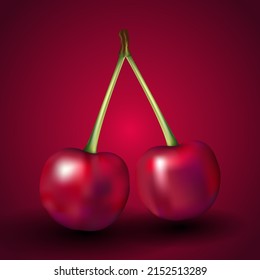 Cherry Fruit Vector Illustration on Red Background Design