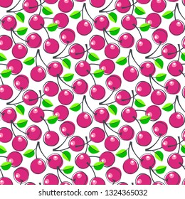 Cherry fruit. Vector illustration of seamless pattern.