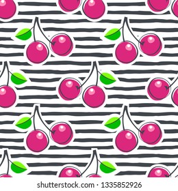 Cherry fruit. Vector illustration of seamless pattern.