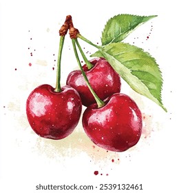 Fruta de cereja aquarela clipart ilustração