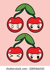 Cherry fruit which has 4 kind of character expression 